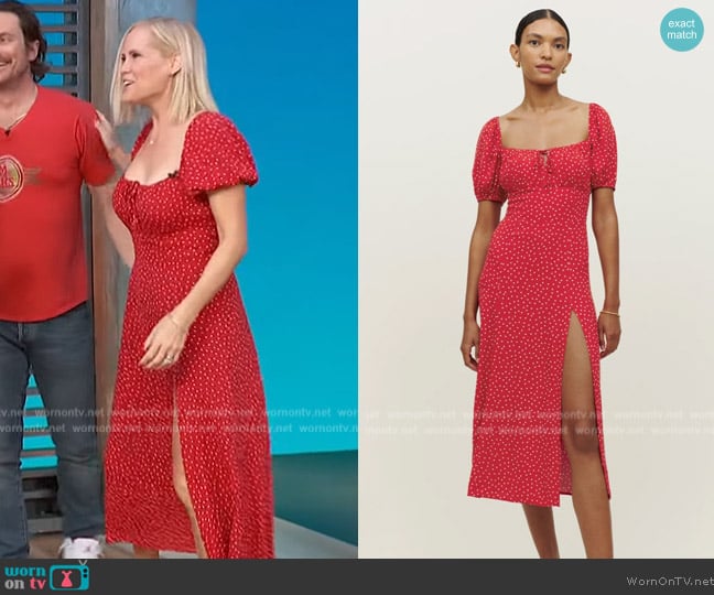 Reformation Teyana Dress worn by Erin Hudson on Access Hollywood