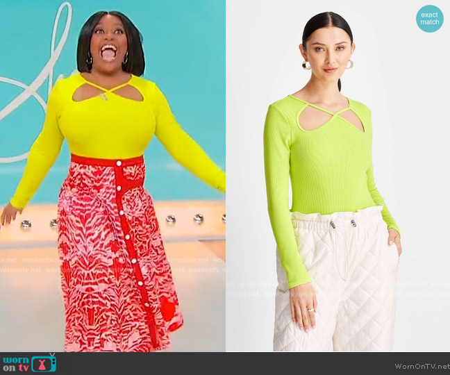 Future Collective with Kahlana Barfield Brown Ribbed Cut Out Neck Bodysuit worn by Sherri Shepherd on Sherri