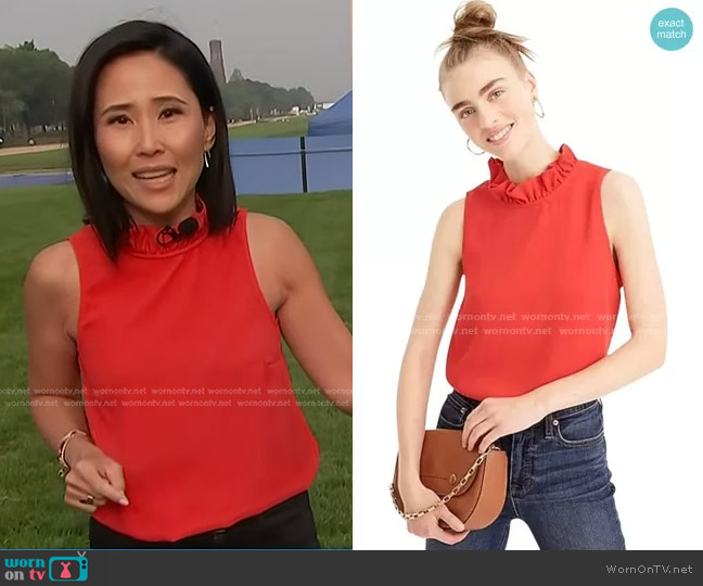 J. Crew Ruffle-Neck Top in 365 crepe worn by Vicky Nguyen on Today