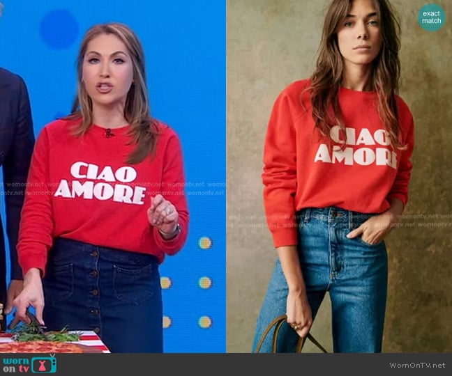 Sezane Ciao Amore Sweatshirt worn by Lori Bergamotto on Good Morning America