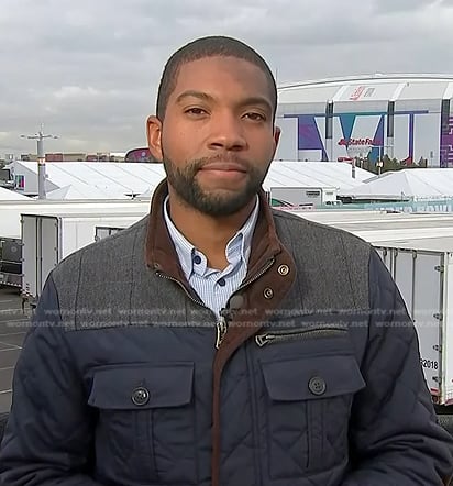 Shaquille Brewster’s navy quilted jacket on NBC News Daily