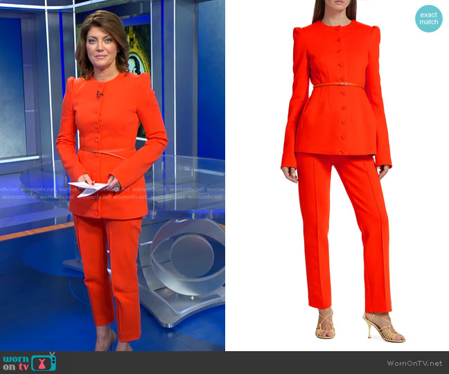 Sportmax Stecca Jersey Jacket worn by Norah O'Donnell on CBS Evening News