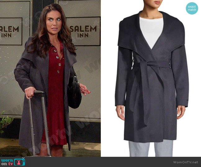 T Tahari Ellie Coat in Sea Grey worn by Chloe Lane (Nadia Bjorlin) on Days of our Lives