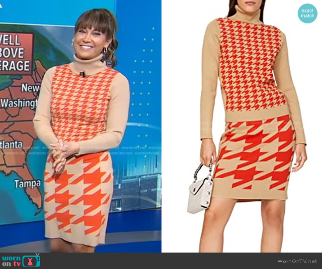Toccin Houndstooth Morgan Turtleneck Sweater worn by Ginger Zee on Good Morning America