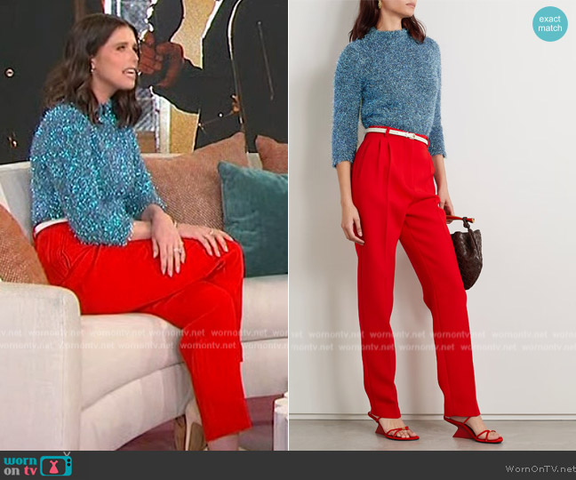 Tory Burch Metallic knitted sweater worn by Katherine Schwarzenegger on Sherri