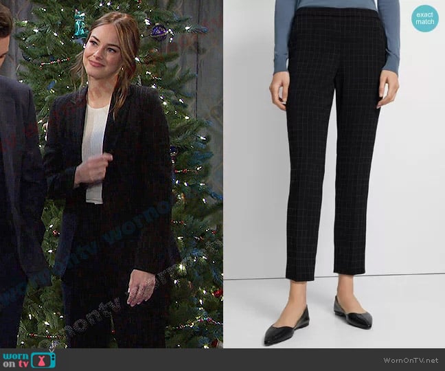 Theory Treeca Pull-On Pant in Checked Crepe worn by Stephanie Johnson (Abigail Klein) on Days of our Lives
