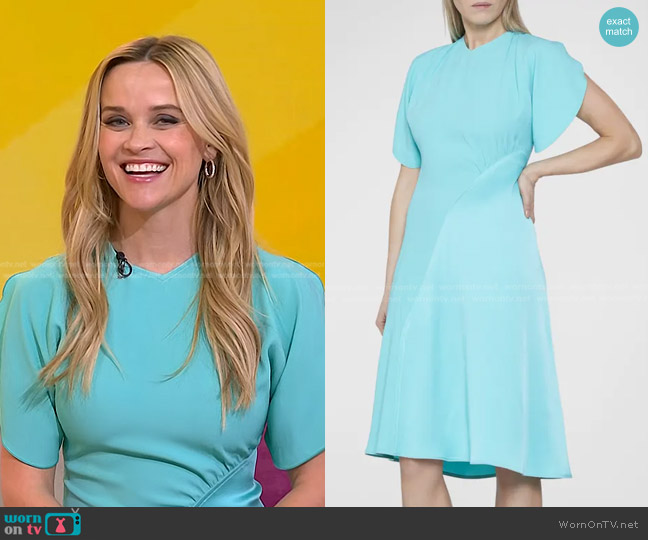 Victoria Beckham Mixed-Media Cap-Sleeve Dress worn by Reese Witherspoon on Today