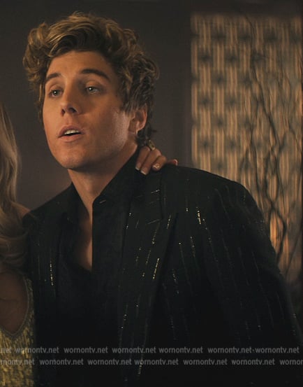 Adam’s black metallic stripe blazer on You