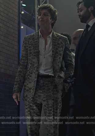 Adam’s beige printed blazer and pants on You