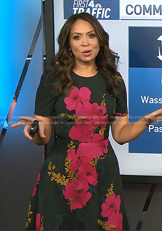 Adelle’s black floral short sleeve dress on Today