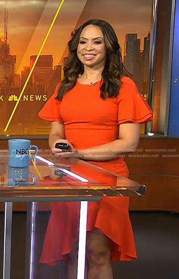 Adelle’s orange asymmetric ruffle dress on Today