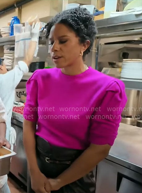 Adriana Diaz’s pink puff sleeve sweater on CBS Mornings
