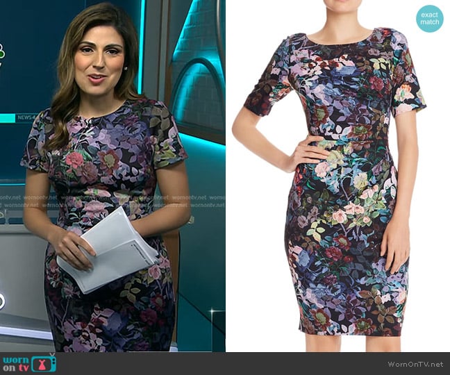 Adrianna Papell Floral Sheath Dress worn by Rana Novini on NBC News Daily