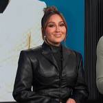 Adrienne’s black cutout leather blazer on E! News