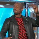 Akbar’s black and red tiger stripe sweater on The Talk