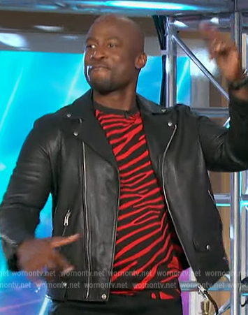 Akbar’s black and red tiger stripe sweater on The Talk