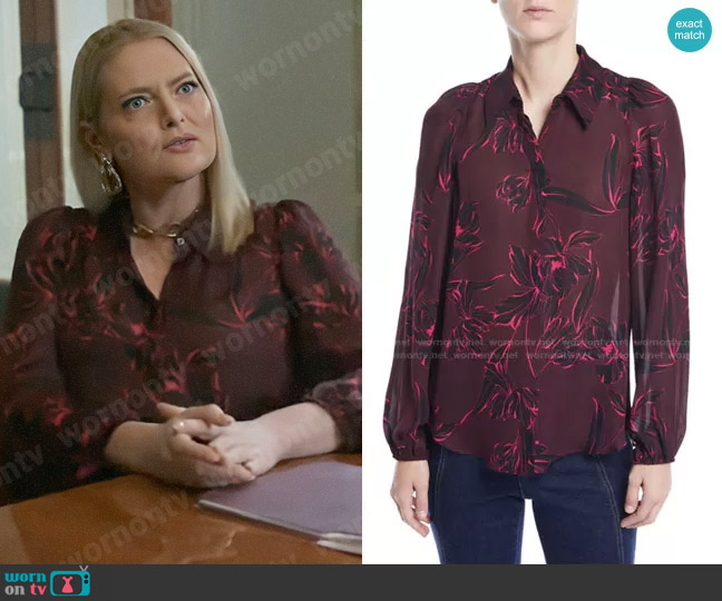 A.L.C. Lori Floral-Print Silk Long-Sleeve Top worn by Lexi (Lauren Ash) on Not Dead Yet