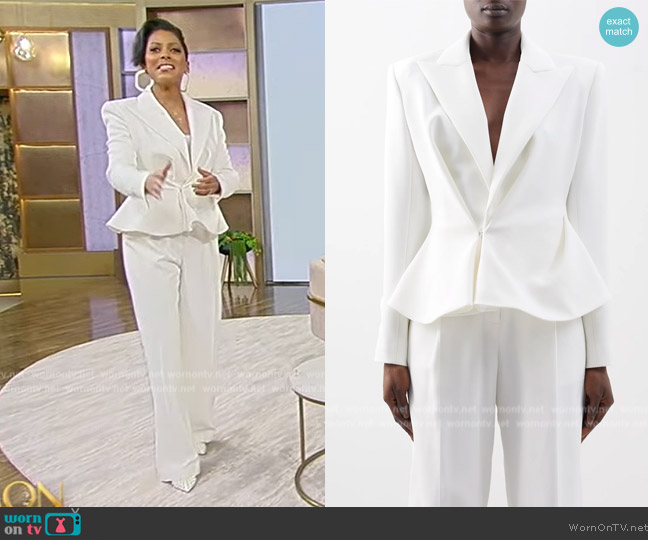Alexandre Vauthier Twist-drape crepe jacket worn by Tamron Hall on Tamron Hall Show