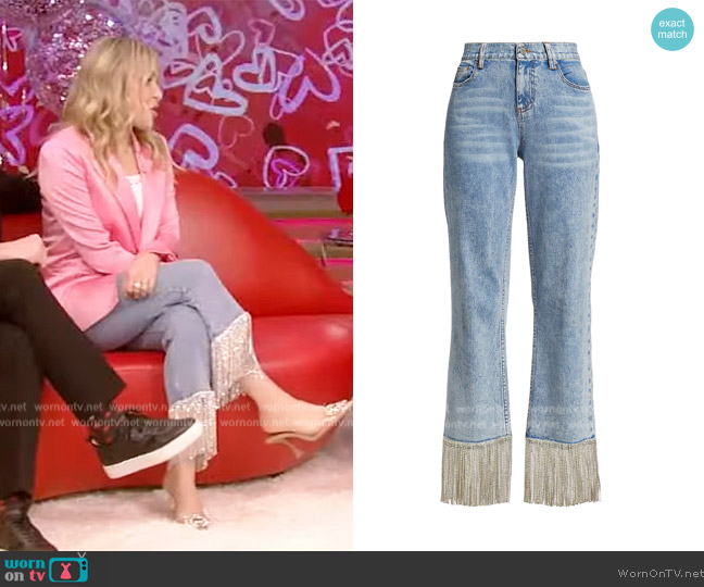 Amazing Boyfriend Fringe-Trim Jeans Alice + Olivia worn by Jenny Mollen on Live with Kelly and Mark