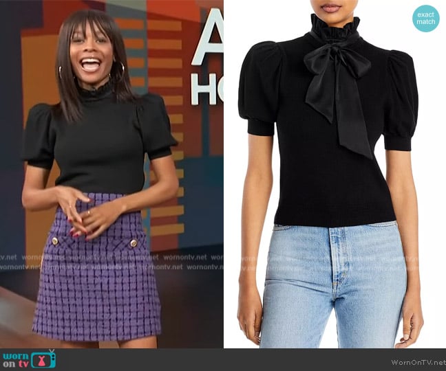 Alice + Olivia Chase Puff-Sleeve Top worn by Zuri Hall on Access Hollywood