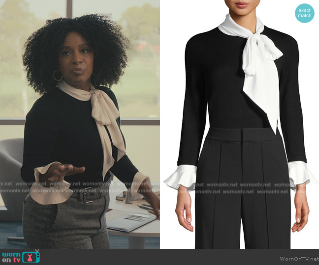 Alice + Olivia Justina Tieneck Wool & Stretch Silk Combo Sweater