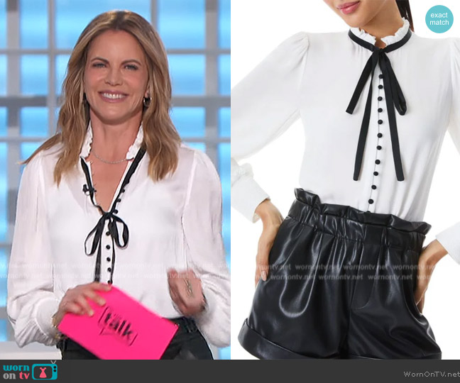 Alice + Olivia Zina Contrast Trim Shirt worn by Natalie Morales on The Talk
