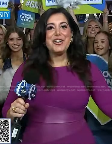 Alicia Vitarelli’s purple leather panel dress on Good Morning America