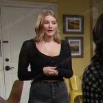 Allie’s black cropped cardigan and grey flare jeans on Days of our Lives