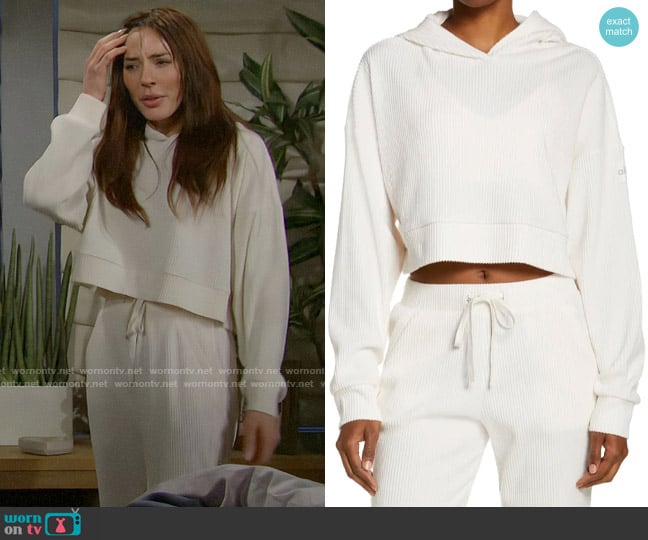 Alo Yoga Muse Hoodie in Ivory worn by Taylor Hayes (Krista Allen) on The Bold and the Beautiful