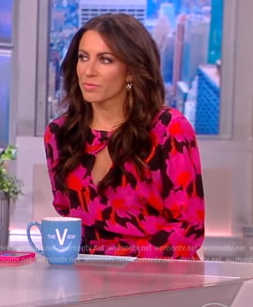 Alyssa’s black floral print dress on The View