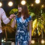 Amber’s blue sea shell print dress on Fantasy Island