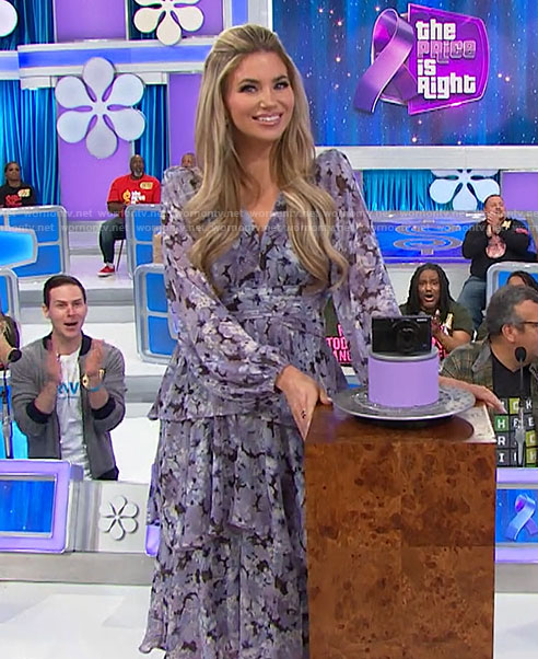 Amber’s purple floral maxi dress on The Price is Right