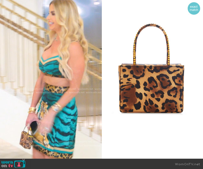 Amina Muaddi Amini Gilda Leopard Satin Clutch worn by Alexia Echevarria (Alexia Echevarria) on The Real Housewives of Miami