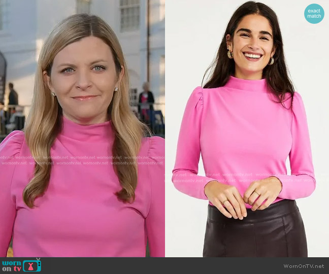 Ann Taylor Mock Neck Puff Sleeve Top worn by Catie Beck on Today