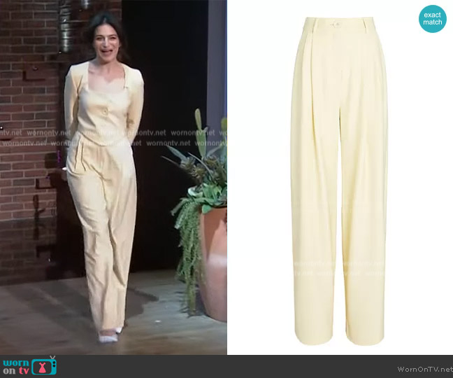 Anna Quan Stevie Pleated Wide-Leg Pants worn by Jenny Slate on The Kelly Clarkson Show