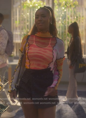 Annika’s tie dye mesh top on Grown-ish