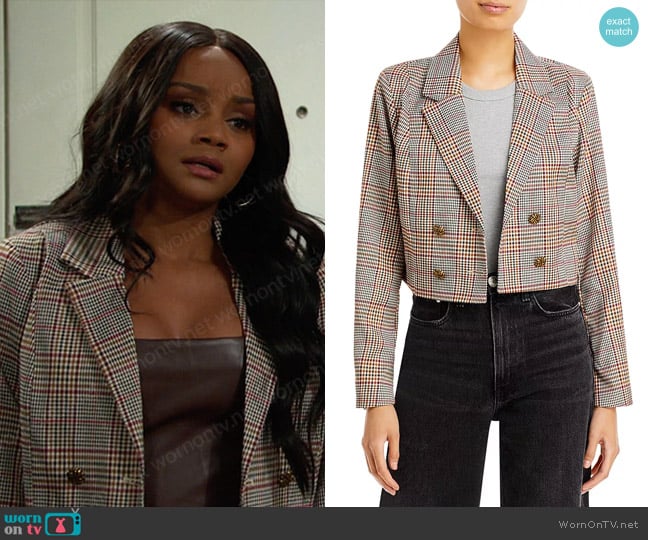 Aqua Plaid Cropped Blazer worn by Chanel Dupree (Raven Bowens) on Days of our Lives
