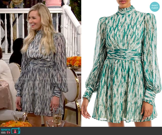 Aqua Printed Mock Neck Mini Dress worn by Gemma (Beth Behrs) on The Neighborhood
