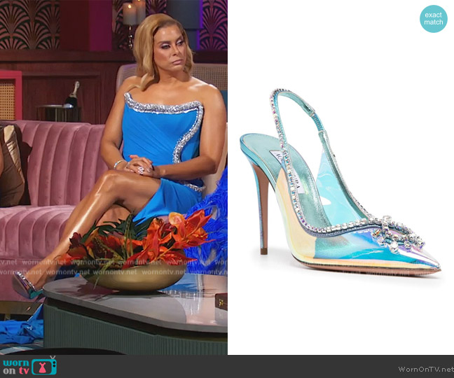 Aquazzura Seduction 105mm crystal pumps worn by Robyn Dixon on The Real Housewives of Potomac