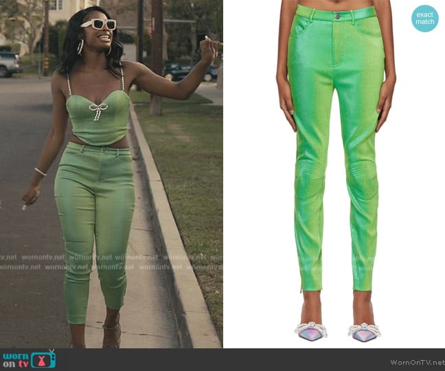 Area Green Moto Knee Leggings worn by Hilary Banks (Coco Jones) on Bel-Air