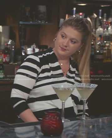Taryn Helm’s white striped wrap top on Greys Anatomy