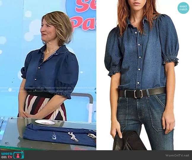 Ba&Sh Honey Puff Sleeve Denim Shirt worn by Samantha Brown on Today