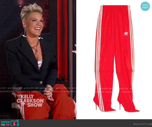 Balenciaga X Adidas Pantashoes track pants worn by Pink on The Kelly Clarkson Show