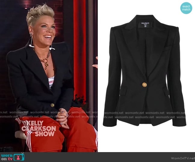Buttoned Tailored Blazer Balmain worn by Pink on The Kelly Clarkson Show