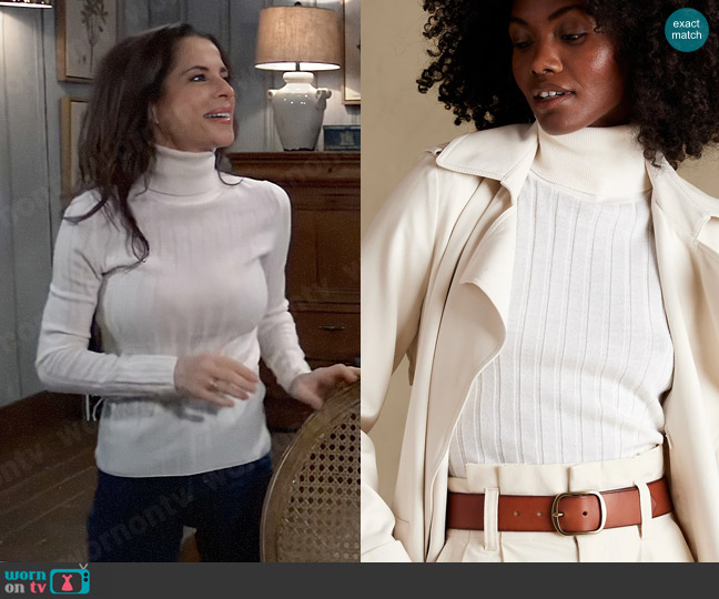 Banana Republic Lucci Merino Turtleneck Sweater in Ivory worn by Sam McCall (Kelly Monaco) on General Hospital