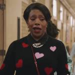 Barbara’s black heart print sweater on Abbott Elementary