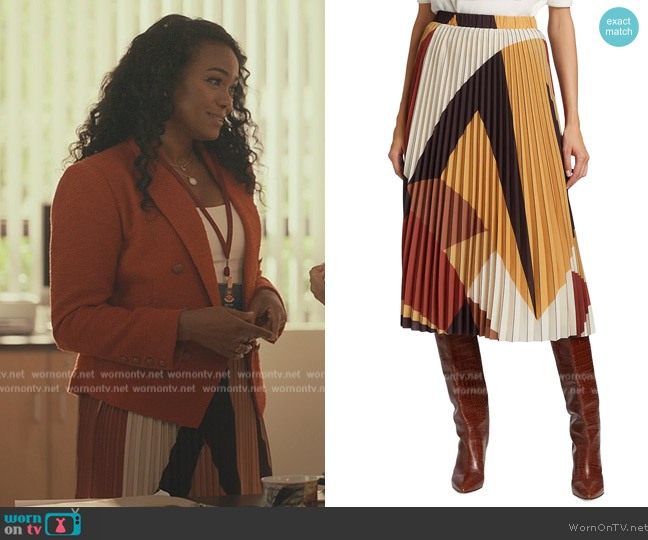 Ba&sh Donie Pleated Graphic Midi-Skirt worn by (Tatyana Ali) on Bel-Air