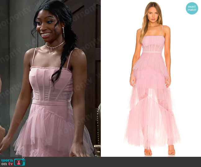 Bcbgmaxazria Oly Corset Tulle Gown in Pink Rose worn by Trina Robinson (Tabyana Ali) on General Hospital