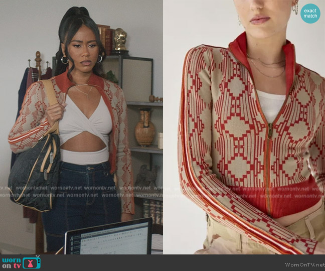 BDG Chandler Geometric Zip Up Sweater worn by Keisha (Netta Walker) on All American Homecoming