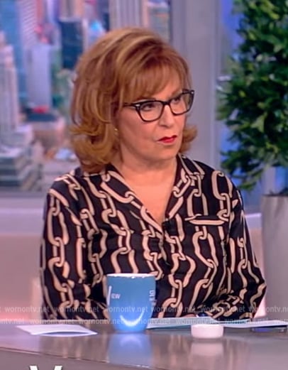 Joy’s black chain print blouse on The View